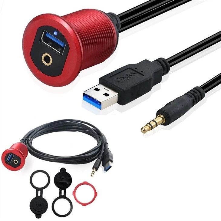 LED light USB 3.0 3.5mm AUX Dashboard Panel Cable
